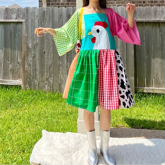 Handmade Rainbow Farm Bandana Dress SKU 05275 Chicken Patchwork - Picture 8 of 10